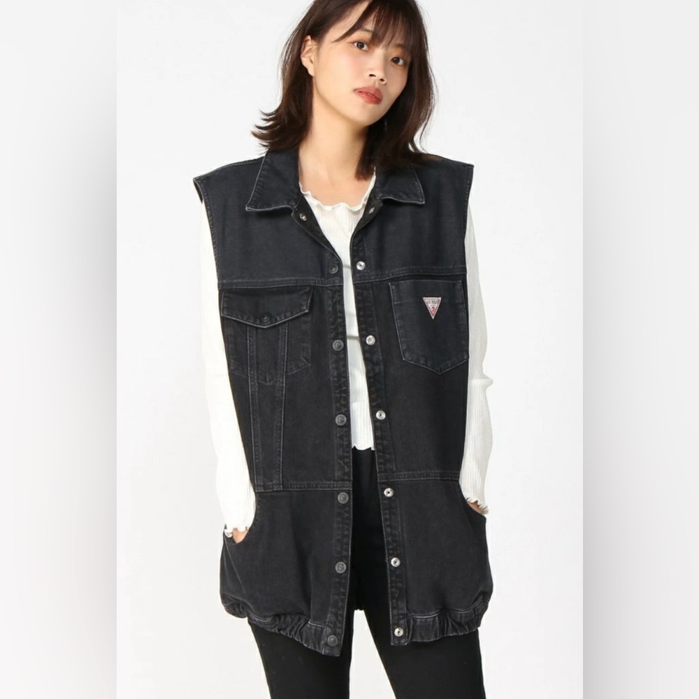 Guess Oversized Black Denim Utility Vest